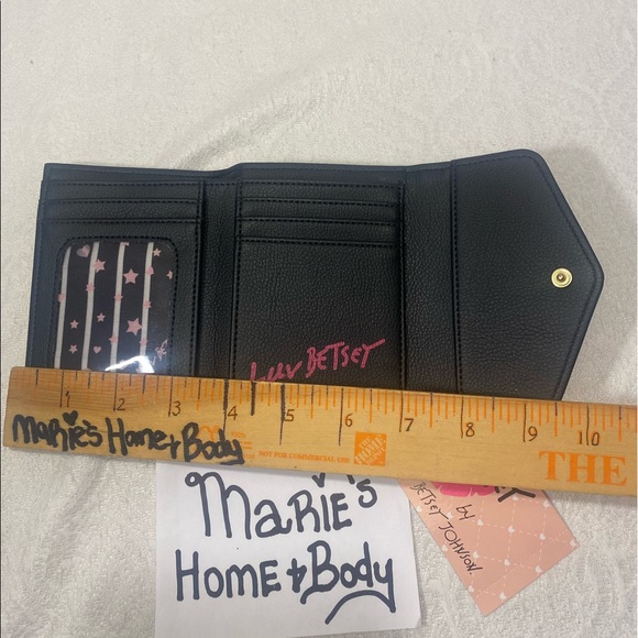 Betsey Johnson Luv Black rainbow stripes stripes wallet Tri fold Womans BNWT - Picture 2 of 6